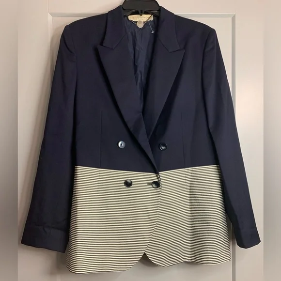 Stella McCartney Colorblock Double-Breasted Blazer Navy/Gray Size IT 42 US 6-8